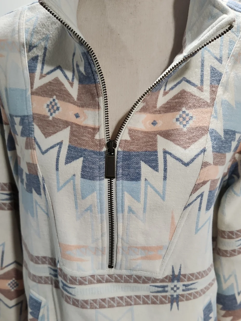 NWOT. Coldwater Creek Southwestern Aztec Quater Zip Pullover Boho Western